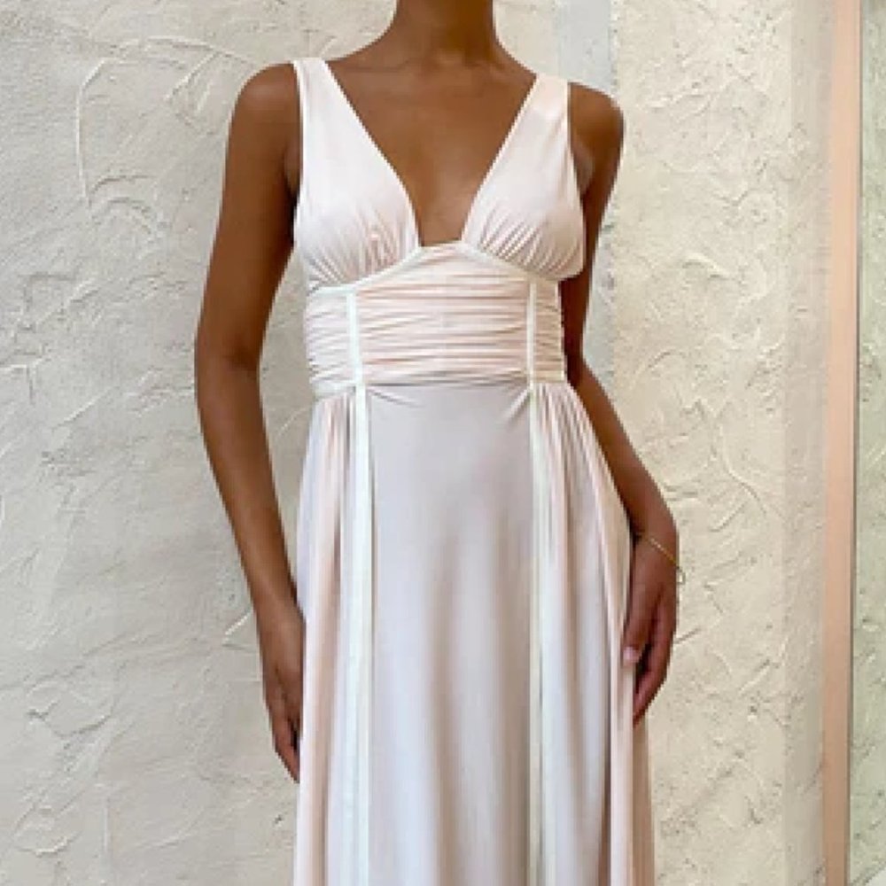 NWT Bec & Bridge Gwen Ruched Maxi Dress in Shell